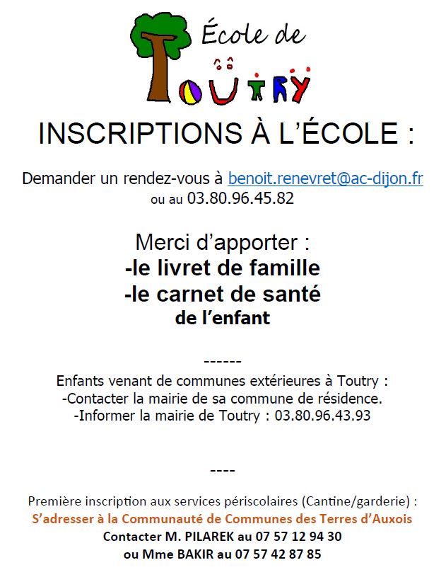 INSCRIPTIONS à l'école de TOUTRY
